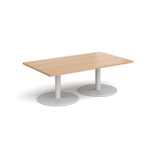 Monza rectangular coffee table with flat round white bases 1400mm x 800mm beech - MCR1400-WH-B