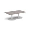 Monza rectangular coffee table with flat round white bases 1400mm x 800mm grey oak - MCR1400-WH-GO