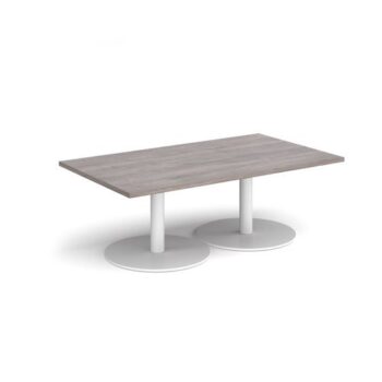 Monza rectangular coffee table with flat round white bases 1400mm x 800mm grey oak - MCR1400-WH-GO
