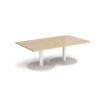 Monza rectangular coffee table with flat round white bases 1400mm x 800mm kendal oak - MCR1400-WH-KO