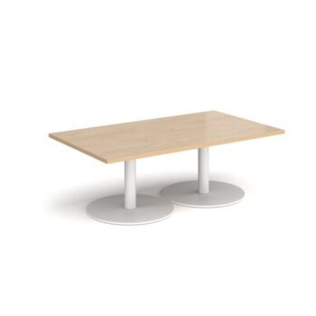 Monza rectangular coffee table with flat round white bases 1400mm x 800mm kendal oak - MCR1400-WH-KO