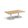 Monza rectangular coffee table with flat round white bases 1400mm x 800mm oak - MCR1400-WH-O