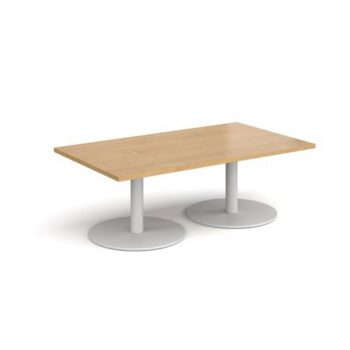 Monza rectangular coffee table with flat round white bases 1400mm x 800mm oak - MCR1400-WH-O