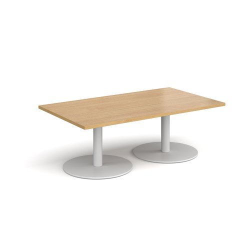 Monza rectangular coffee table with flat round white bases 1400mm x 800mm oak - MCR1400-WH-O
