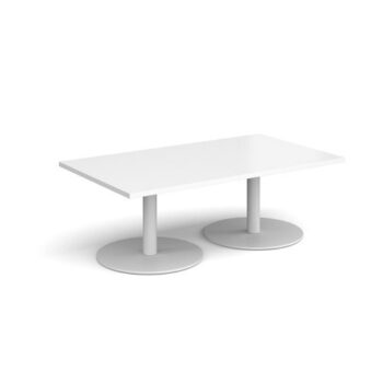 Monza rectangular coffee table with flat round white bases 1400mm x 800mm white - MCR1400-WH-WH