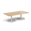 Monza rectangular coffee table with flat round white bases 1600mm x 800mm beech - MCR1600-WH-B
