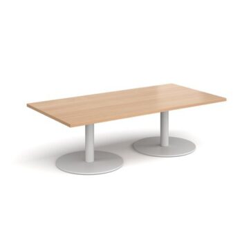 Monza rectangular coffee table with flat round white bases 1600mm x 800mm beech - MCR1600-WH-B