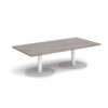 Monza rectangular coffee table with flat round white bases 1600mm x 800mm grey oak - MCR1600-WH-GO