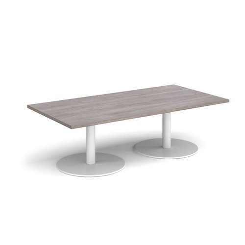 Monza rectangular coffee table with flat round white bases 1600mm x 800mm grey oak - MCR1600-WH-GO