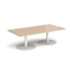 Monza rectangular coffee table with flat round white bases 1600mm x 800mm kendal oak - MCR1600-WH-KO