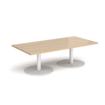 Monza rectangular coffee table with flat round white bases 1600mm x 800mm kendal oak - MCR1600-WH-KO
