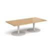 Monza rectangular coffee table with flat round white bases 1600mm x 800mm oak - MCR1600-WH-O