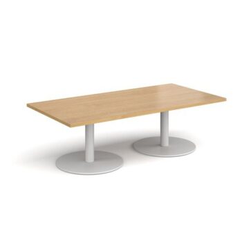 Monza rectangular coffee table with flat round white bases 1600mm x 800mm oak - MCR1600-WH-O