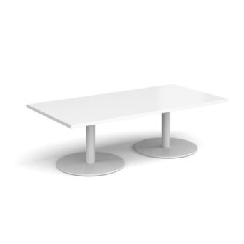 Monza rectangular coffee table with flat round white bases 1600mm x 800mm white - MCR1600-WH-WH