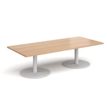 Monza rectangular coffee table with flat round white bases 1800mm x 800mm beech - MCR1800-WH-B