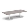 Monza rectangular coffee table with flat round white bases 1800mm x 800mm grey oak - MCR1800-WH-GO