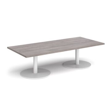 Monza rectangular coffee table with flat round white bases 1800mm x 800mm grey oak - MCR1800-WH-GO