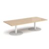 Monza rectangular coffee table with flat round white bases 1800mm x 800mm kendal oak - MCR1800-WH-KO