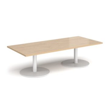 Monza rectangular coffee table with flat round white bases 1800mm x 800mm kendal oak - MCR1800-WH-KO