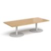 Monza rectangular coffee table with flat round white bases 1800mm x 800mm oak - MCR1800-WH-O