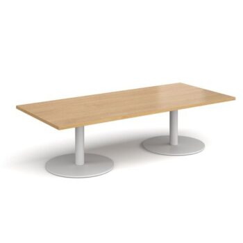 Monza rectangular coffee table with flat round white bases 1800mm x 800mm oak - MCR1800-WH-O