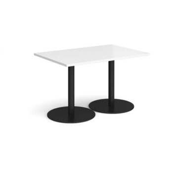 Monza rectangular dining table with flat round black bases 1200mm x 800mm white - MDR1200-K-WH