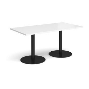 Monza rectangular dining table with flat round black bases 1600mm x 800mm white - MDR1600-K-WH