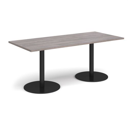 Monza rectangular dining table with flat round black bases 1800mm x 800mm grey oak - MDR1800-K-GO