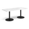 Monza rectangular dining table with flat round black bases 1800mm x 800mm white - MDR1800-K-WH