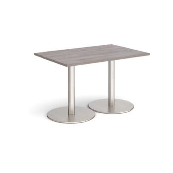 Monza rectangular dining table with flat round brushed steel bases 1200mm x 800mm grey oak - MDR1200-BS-GO