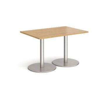 Monza rectangular dining table with flat round brushed steel bases 1200mm x 800mm oak - MDR1200-BS-O