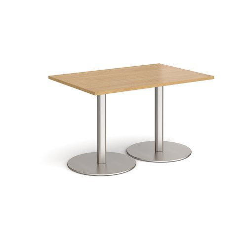 Monza rectangular dining table with flat round brushed steel bases 1200mm x 800mm oak - MDR1200-BS-O