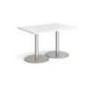 Monza rectangular dining table with flat round brushed steel bases 1200mm x 800mm white - MDR1200-BS-WH