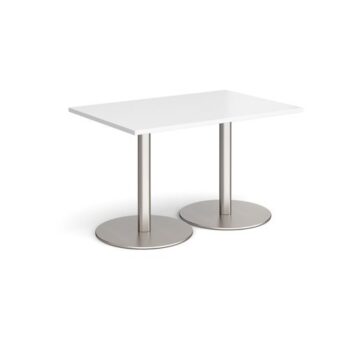 Monza rectangular dining table with flat round brushed steel bases 1200mm x 800mm white - MDR1200-BS-WH