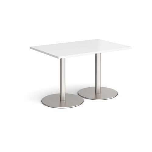 Monza rectangular dining table with flat round brushed steel bases 1200mm x 800mm white - MDR1200-BS-WH