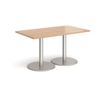 Monza rectangular dining table with flat round brushed steel bases 1400mm x 800mm beech - MDR1400-BS-B