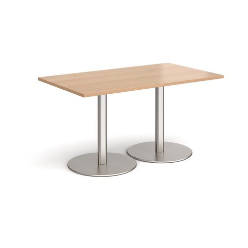 Monza rectangular dining table with flat round brushed steel bases 1400mm x 800mm beech - MDR1400-BS-B