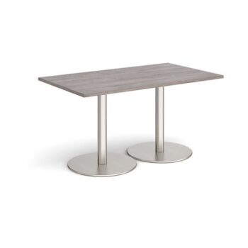 Monza rectangular dining table with flat round brushed steel bases 1400mm x 800mm grey oak - MDR1400-BS-GO