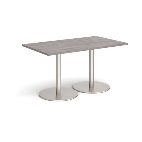 Monza rectangular dining table with flat round brushed steel bases 1400mm x 800mm grey oak - MDR1400-BS-GO