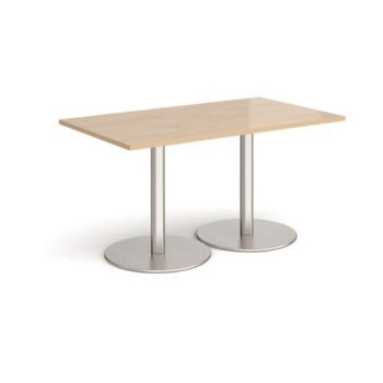 Monza rectangular dining table with flat round brushed steel bases 1400mm x 800mm kendal oak - MDR1400-BS-KO