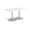 Monza rectangular dining table with flat round brushed steel bases 1400mm x 800mm white - MDR1400-BS-WH