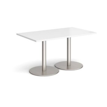 Monza rectangular dining table with flat round brushed steel bases 1400mm x 800mm white - MDR1400-BS-WH