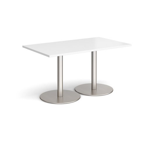 Monza rectangular dining table with flat round brushed steel bases 1400mm x 800mm white - MDR1400-BS-WH