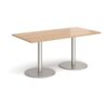 Monza rectangular dining table with flat round brushed steel bases 1600mm x 800mm beech - MDR1600-BS-B
