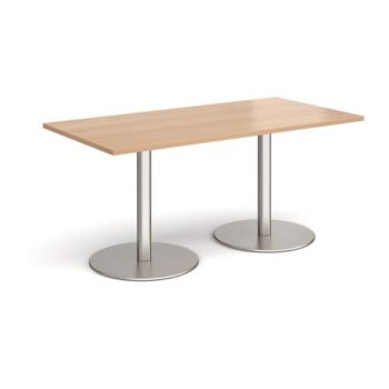 Monza rectangular dining table with flat round brushed steel bases 1600mm x 800mm beech - MDR1600-BS-B