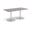 Monza rectangular dining table with flat round brushed steel bases 1600mm x 800mm grey oak - MDR1600-BS-GO