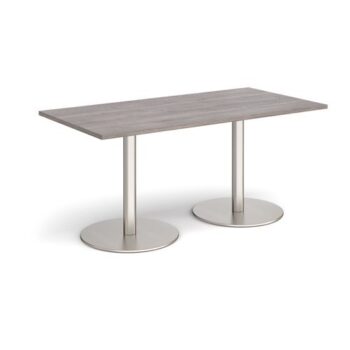 Monza rectangular dining table with flat round brushed steel bases 1600mm x 800mm grey oak - MDR1600-BS-GO