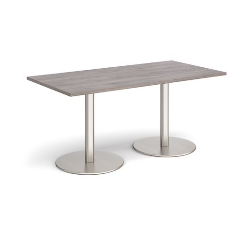 Monza rectangular dining table with flat round brushed steel bases 1600mm x 800mm grey oak - MDR1600-BS-GO