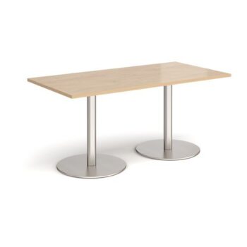 Monza rectangular dining table with flat round brushed steel bases 1600mm x 800mm kendal oak - MDR1600-BS-KO