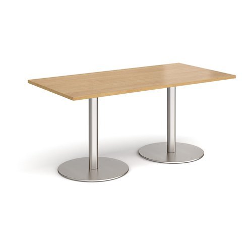 Monza rectangular dining table with flat round brushed steel bases 1600mm x 800mm oak - MDR1600-BS-O